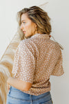 mode, polka dot wide sleeve button down