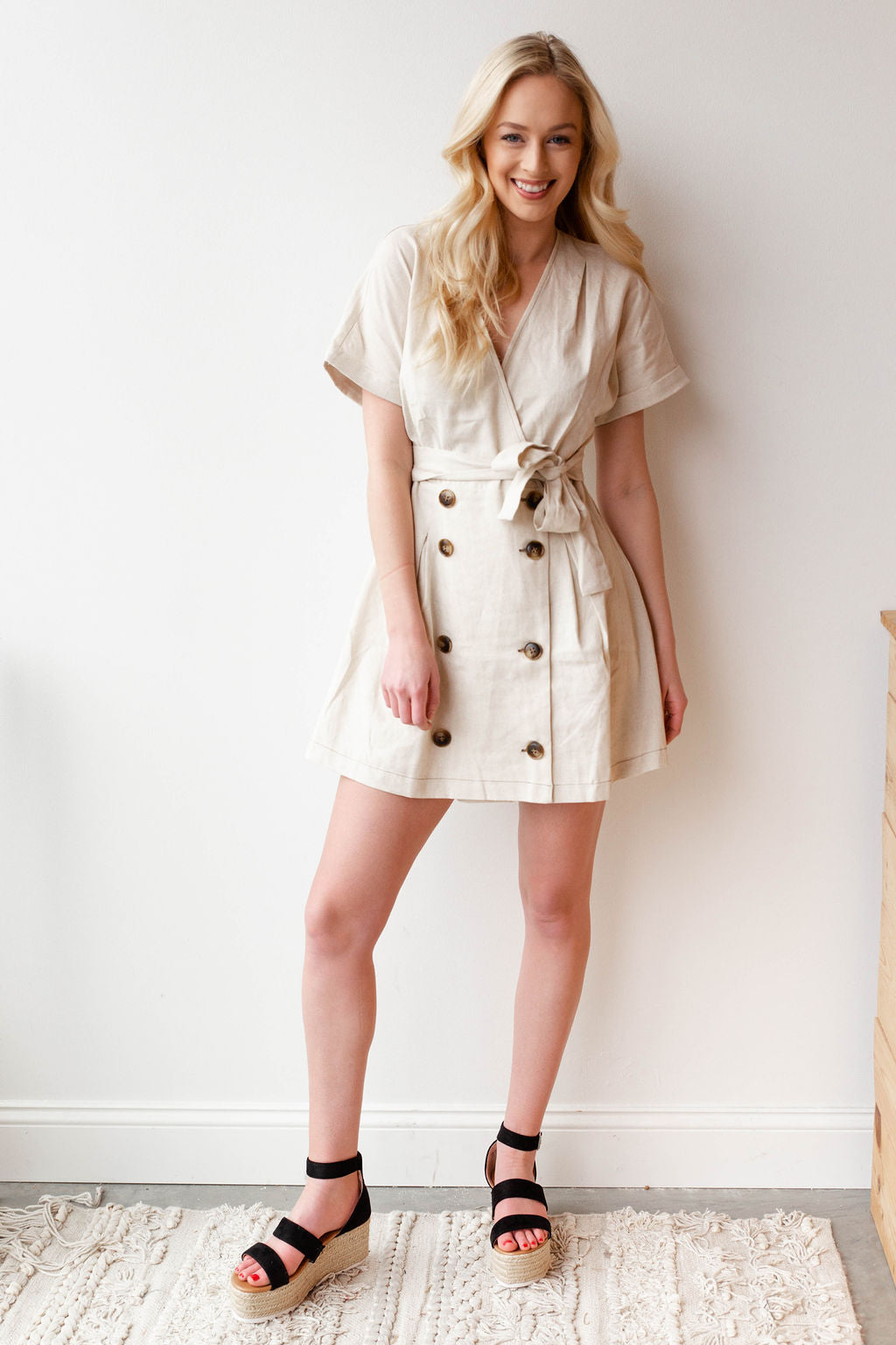 mode, double up button dress