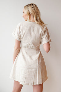 mode, double up button dress