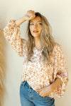 mode, coral paint brush blouse
