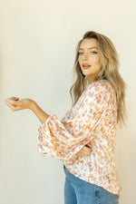 mode, coral paint brush blouse