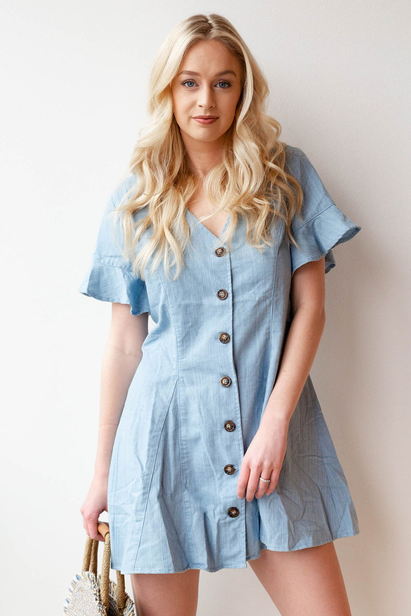 mode, daisy denim dress