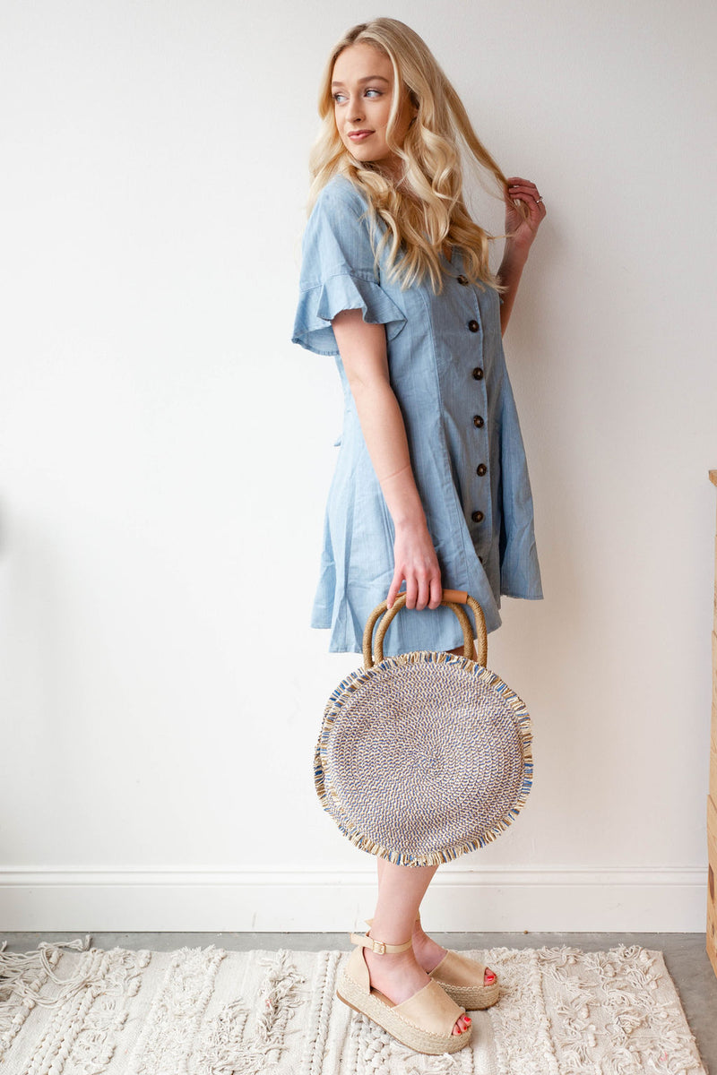 mode, daisy denim dress