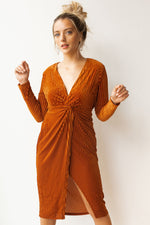 mode, velvet plunge knot dress