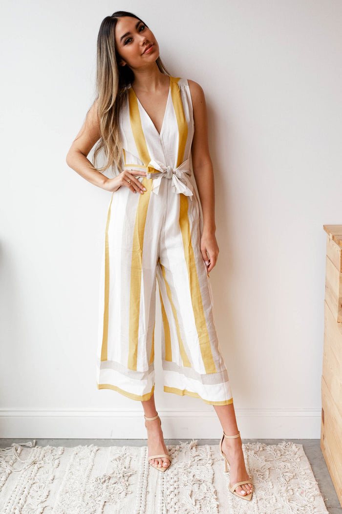 mode, side tie woven jumpsuit