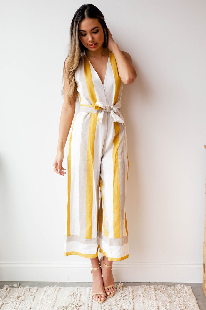 mode, side tie woven jumpsuit