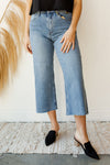 mode, wide step high rise denim