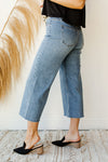 mode, wide step high rise denim