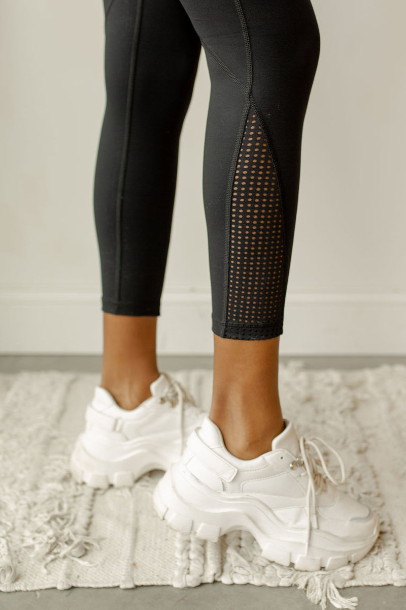 mode, perforated panel high waisted leggings
