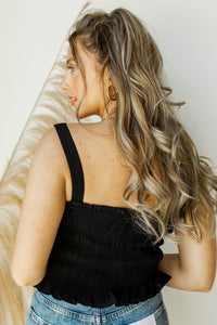 mode, shirred ruffle crop tank