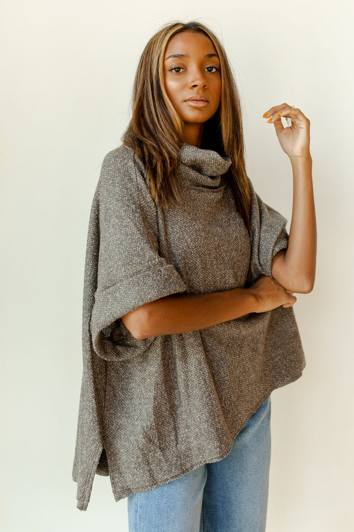 mode, higher love cowl neck