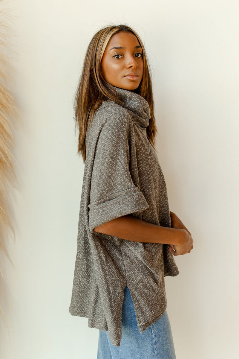 mode, higher love cowl neck