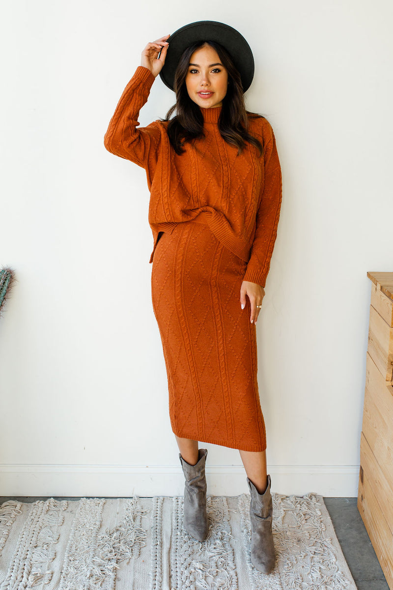 mode, fa la la la cableknit sweater set (skirt)