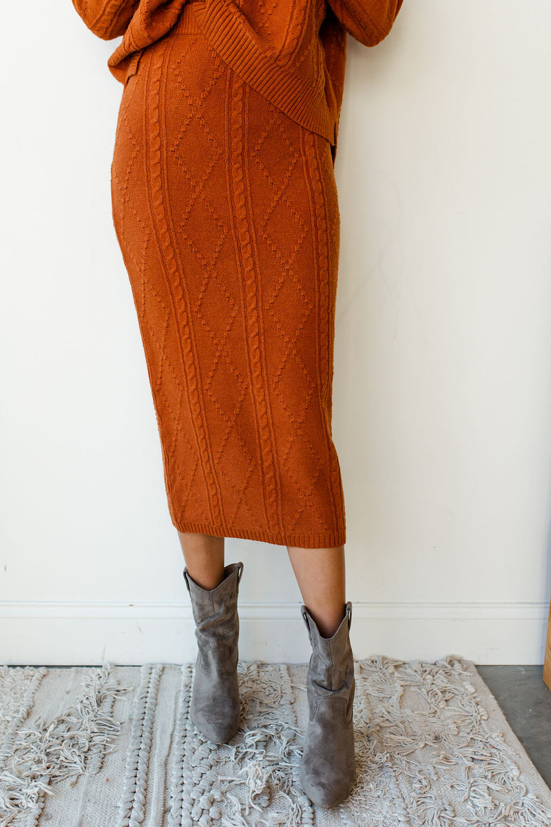 mode, fa la la la cableknit sweater set (skirt)