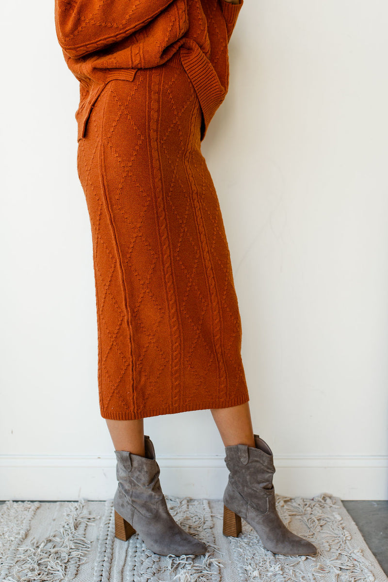 mode, fa la la la cableknit sweater set (skirt)