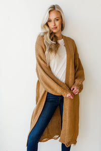 mode, distressed long cardi