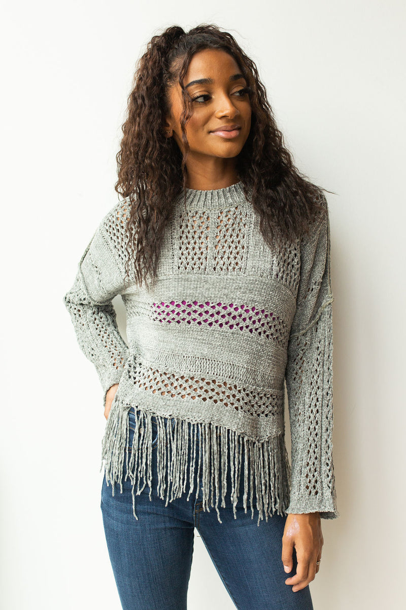 mode, hazy fringe hem sweater