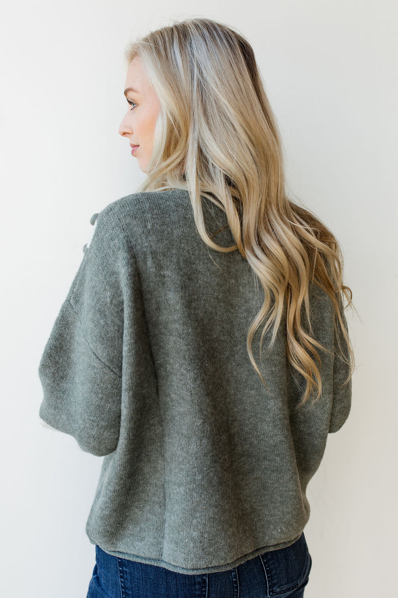 mode, mock neck pom pom sweater