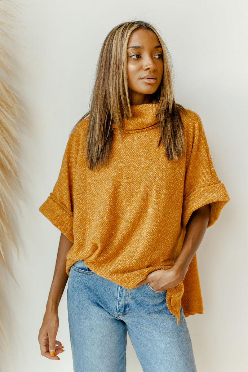 mode, higher love cowl neck