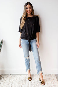 mode, distressed tie front top