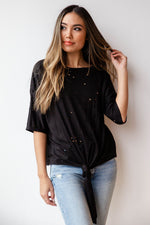mode, distressed tie front top
