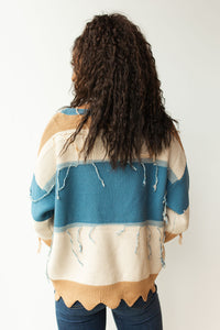 mode, distressed colorblock sweater