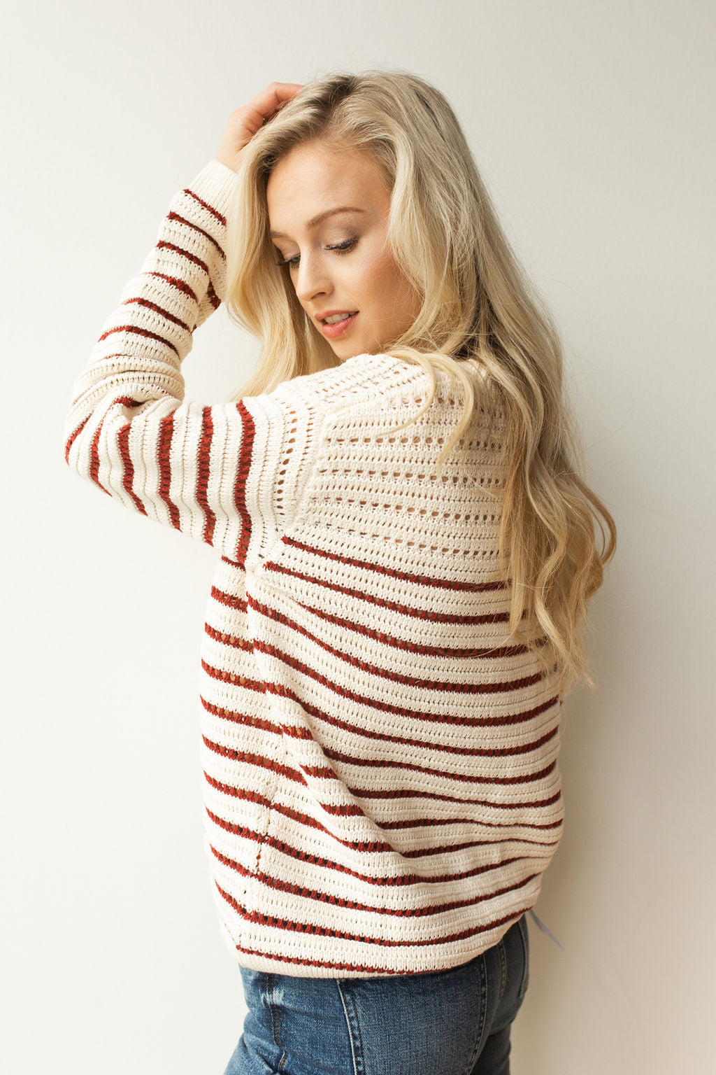 mode, start talking open knit sweater