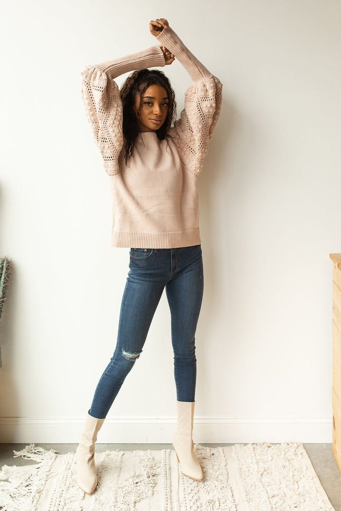 mode, hand knit sleeve detail sweater