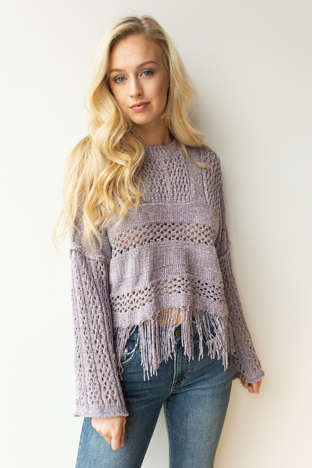 mode, hazy fringe hem sweater