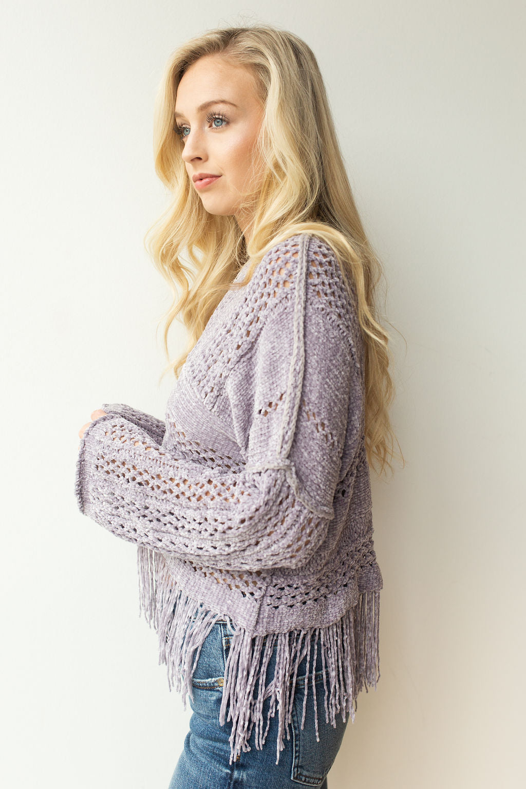 mode, hazy fringe hem sweater