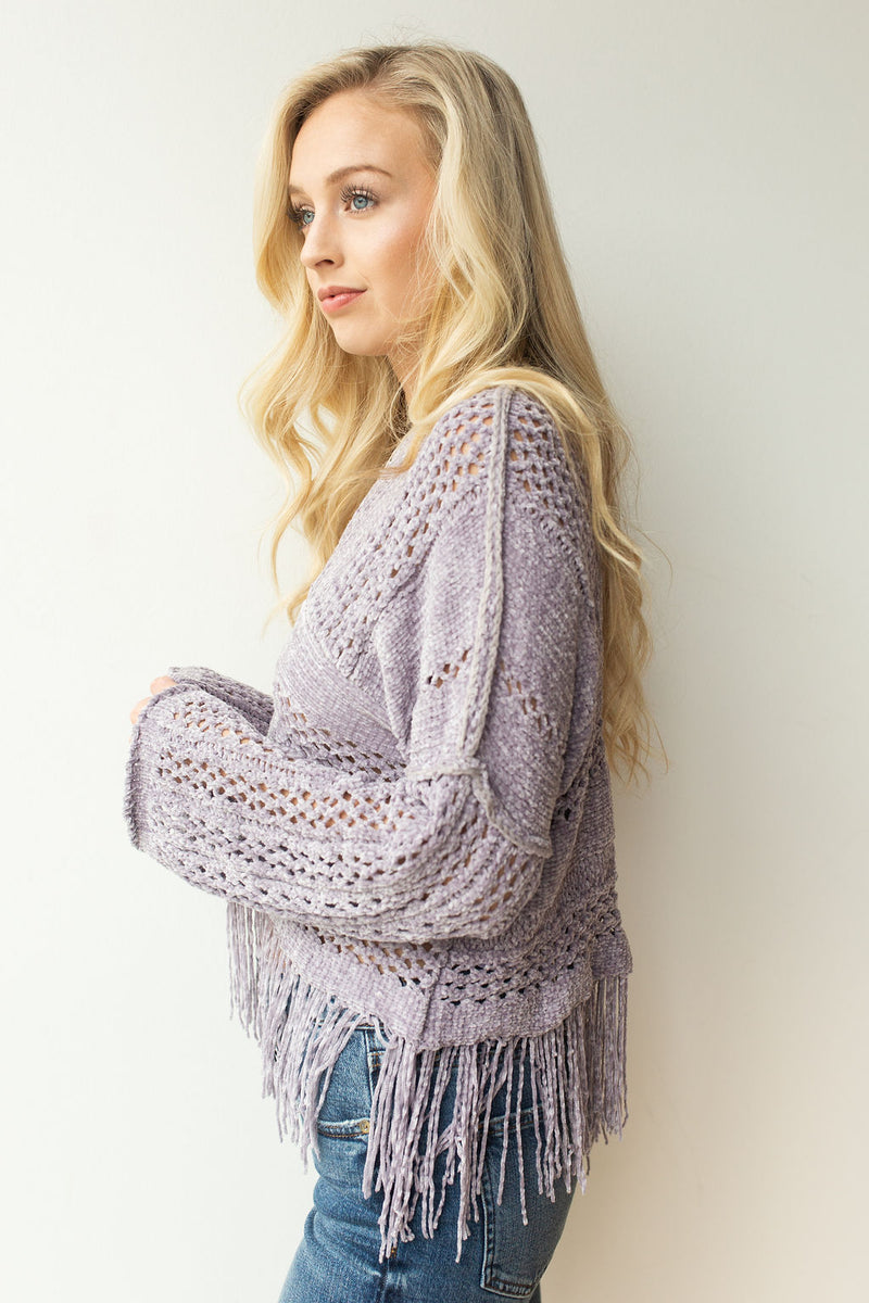 mode, hazy fringe hem sweater