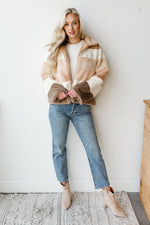 mode, soft neutrals furry jacket