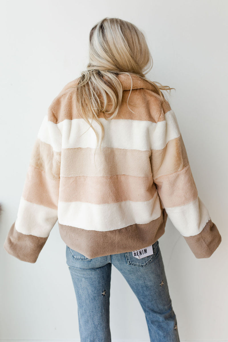mode, soft neutrals furry jacket