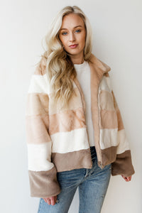 mode, soft neutrals furry jacket