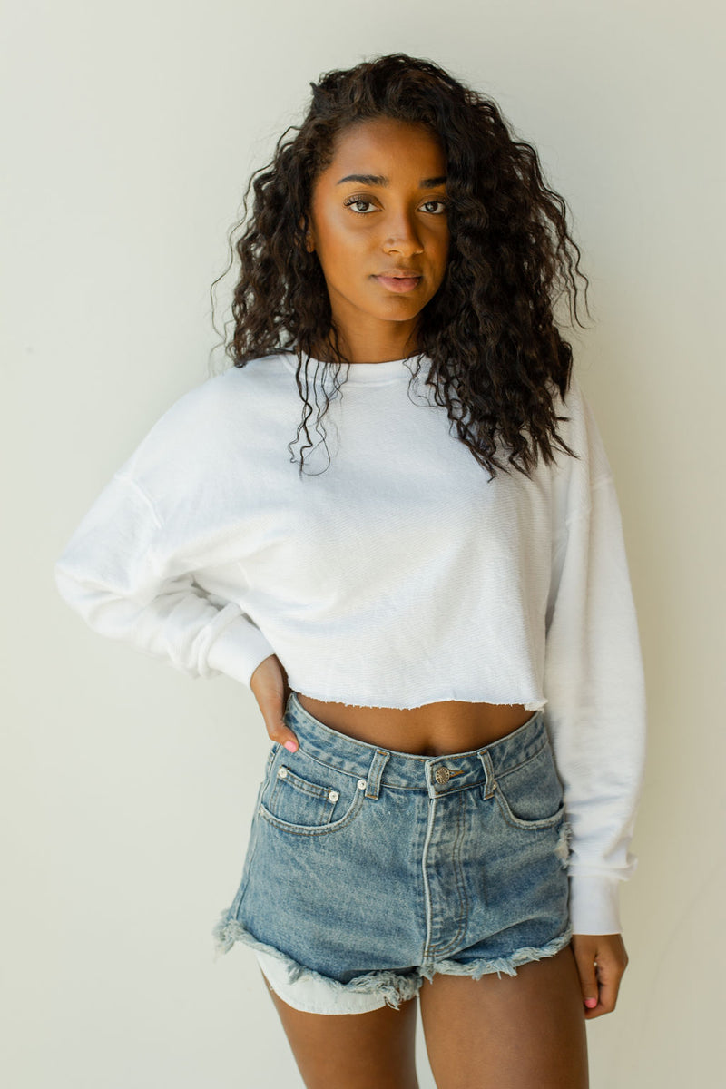 mode, in the raw cropped sweater