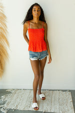 mode, red hot pleated tank