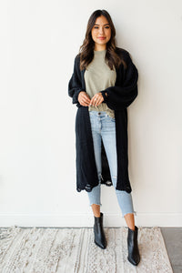 mode, distressed long cardi