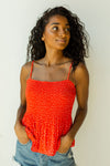mode, red hot pleated tank