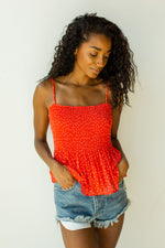 mode, red hot pleated tank