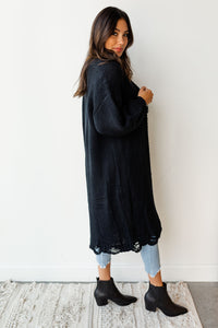 mode, distressed long cardi