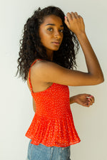 mode, red hot pleated tank