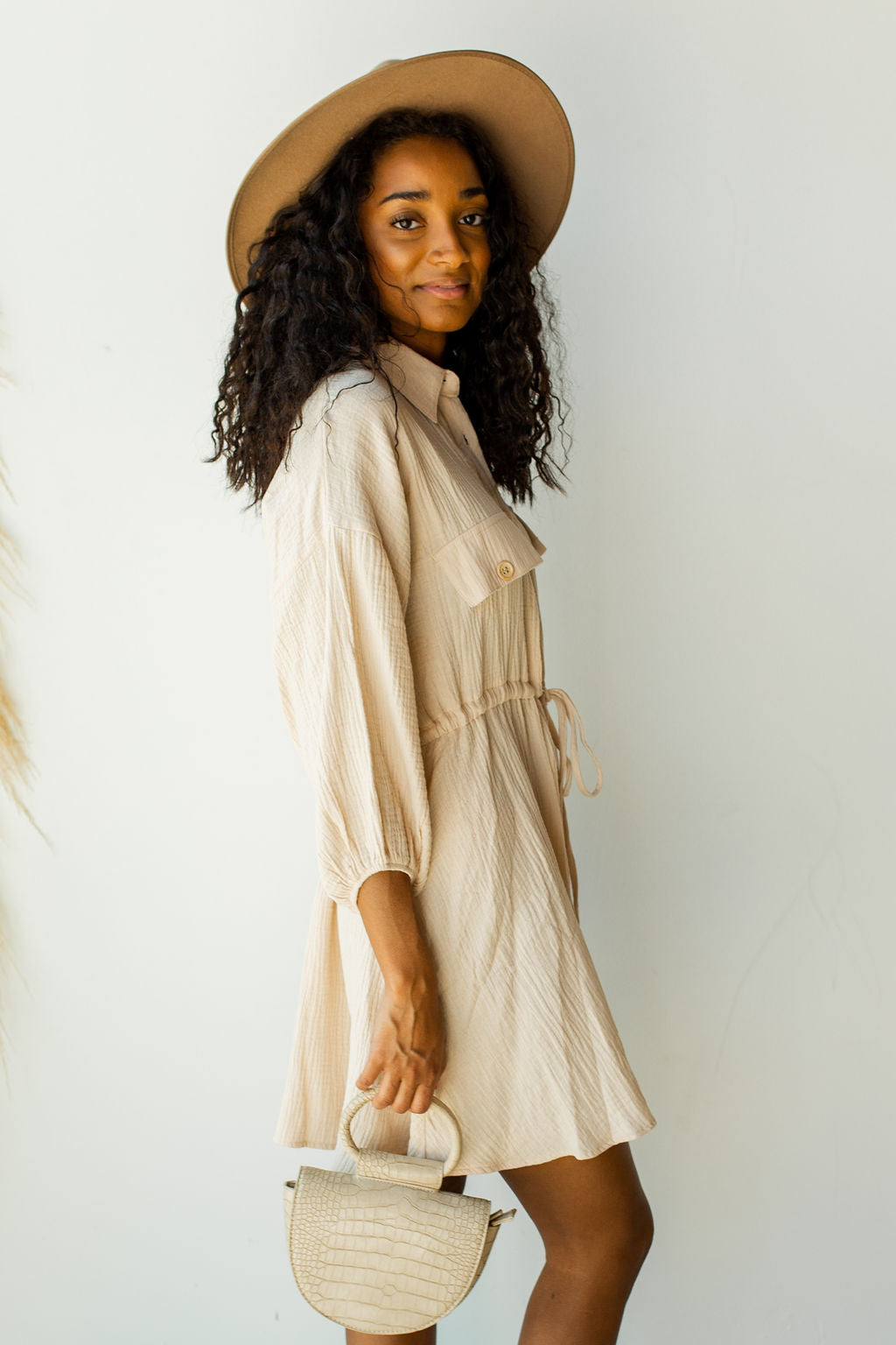 mode, longsleeve tie waist shirt dress