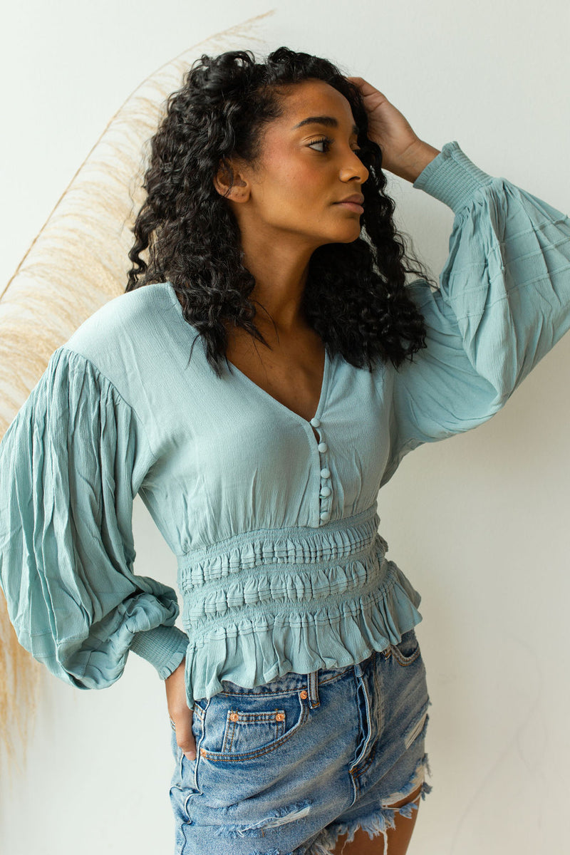 mode, Tara smocked waist blouse