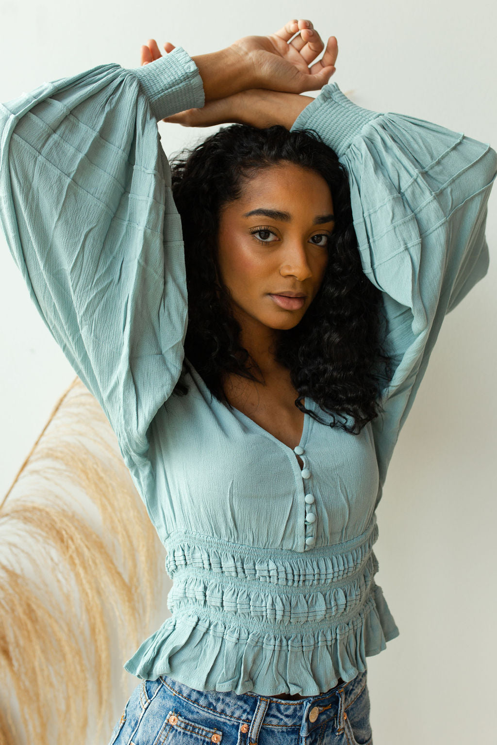 mode, Tara smocked waist blouse