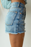 mode, frayed hem denim shorts