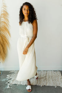 mode, halter pleated jumpsuit