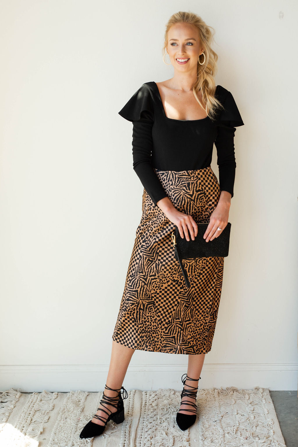 mode, encore midi woven skirt