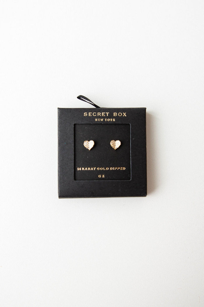 mode, sparkling heart stud earrings