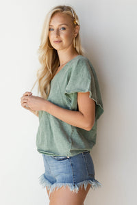 mode, flutter sleeve v neck tee