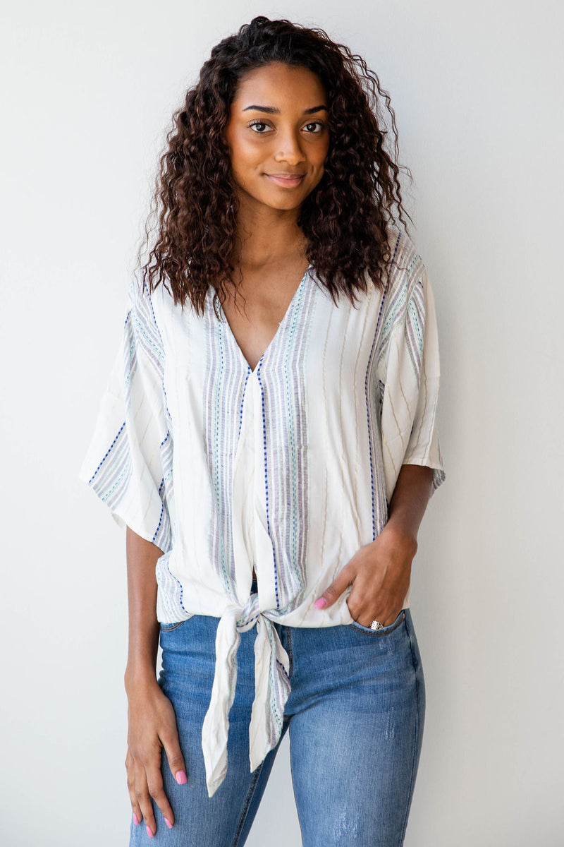 mode, lurex multi color tie front top